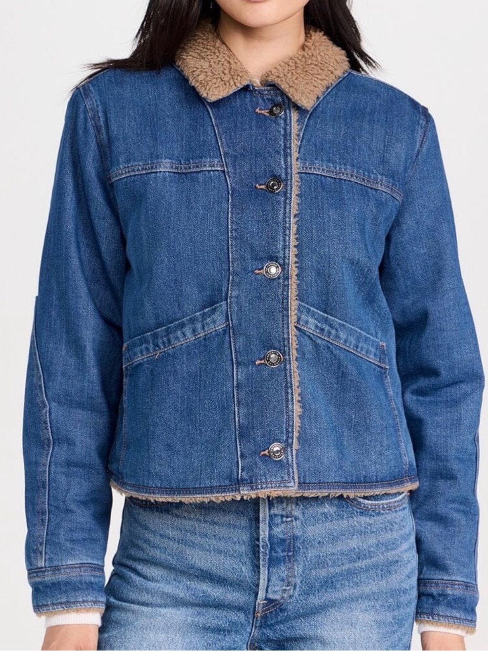 Favorite Daughter - The Bridget Shearling Denim Jacket NWT, size Medium